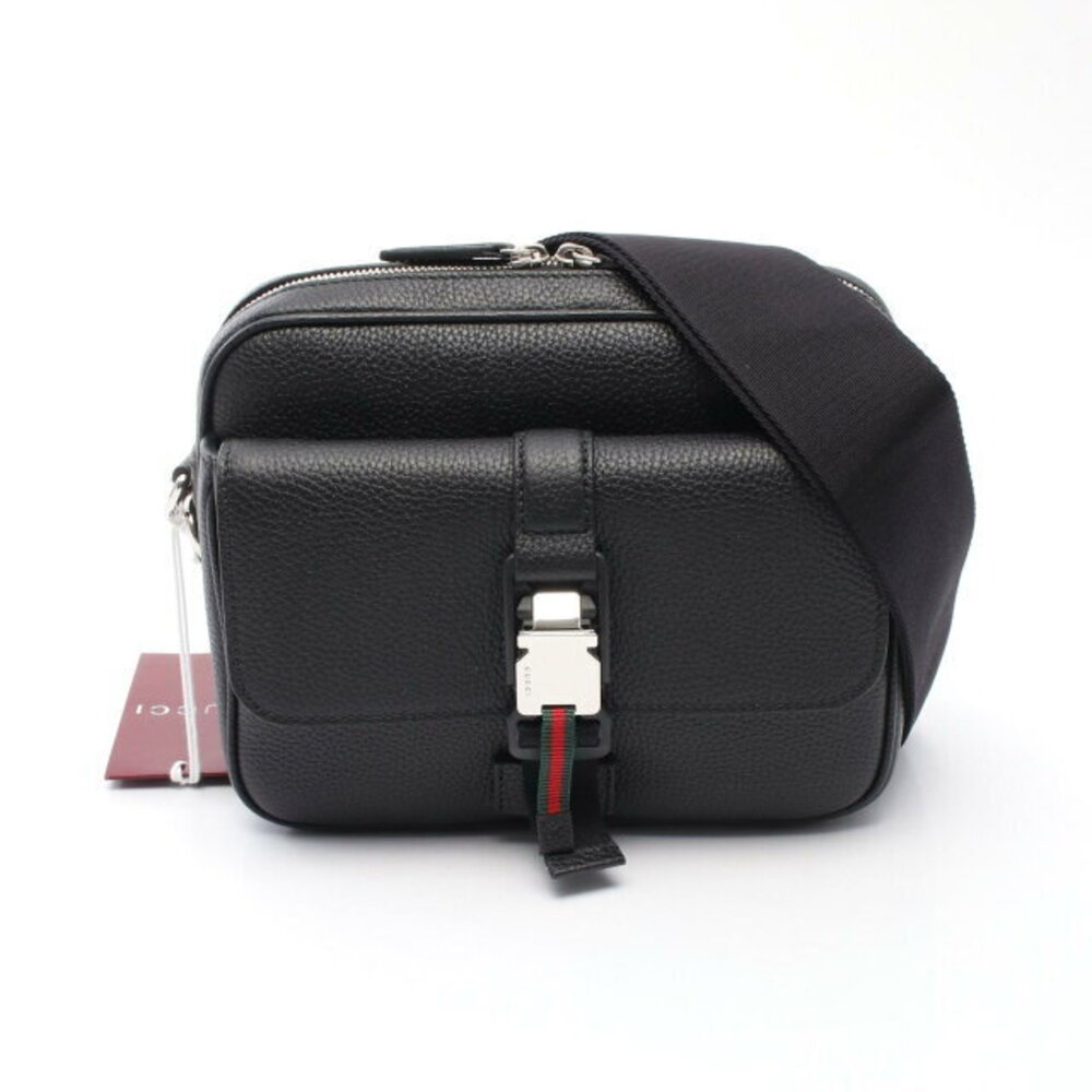 Gucci Web Stripe Shoulder Bag Leather Black